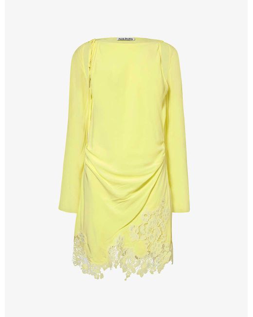 Acne Yellow Derika Floral-lace Cut-out Woven Mini Dress