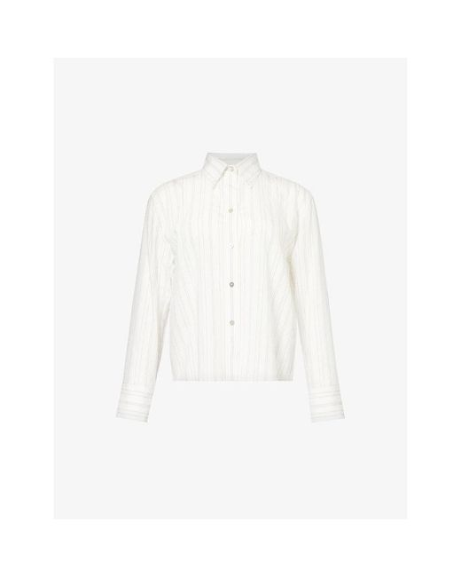 Vince White Stripe-pattern Curved-hem Woven Shirt