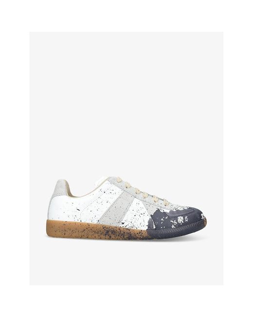 Maison Margiela White Replica Paint-splattered Leather Low-top Trainers