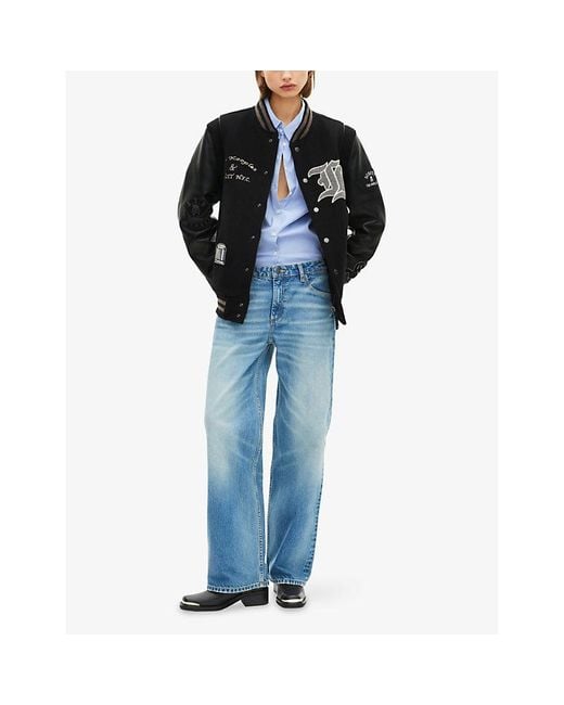The Kooples Black X Schott Nyc Leather And Wool-Blend Varsity Jacket