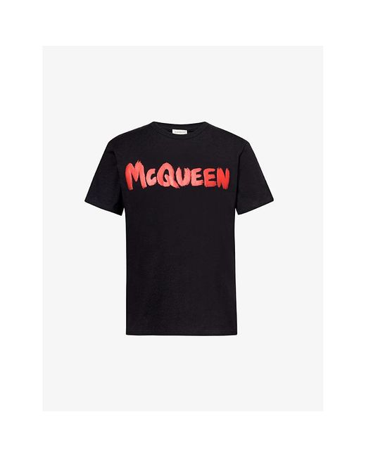 Alexander McQueen Black Graffiti Logo-print Relaxed-fit Cotton-jersey T-shirt for men