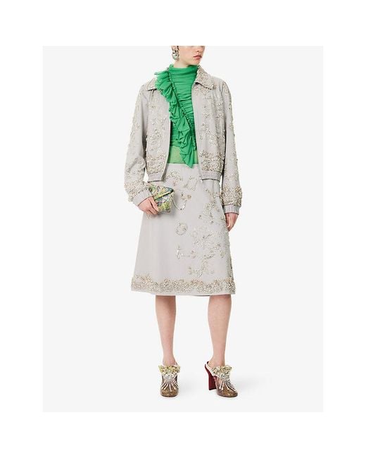 Dries Van Noten White Vinnia Jewel-Embellished Cotton Bomber Jacket