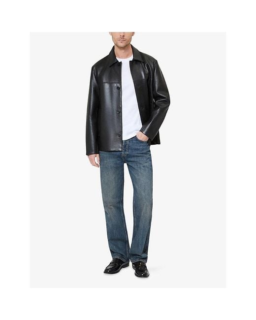 The Kooples Black Collared Regular-Fit Leather Jacket for men