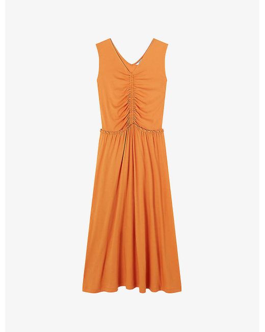 L.K.Bennett Orange Claud Ruched Cotton-jersey Midi Dress
