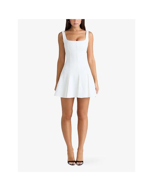House Of Cb White Amelie Square-Neck Stretch-Crepe Mini Dress Xs (A-C Cup)