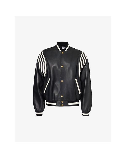 Bally Black Striped-sleeve Stand-collar Regular-fit Leather Bomber Jacket for men
