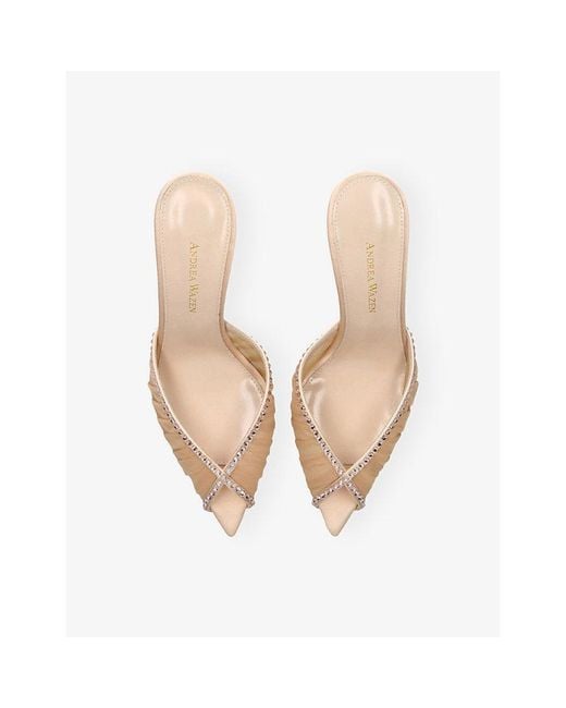 Andrea Wazen Natural Katy 75 Mesh And Satin Mules