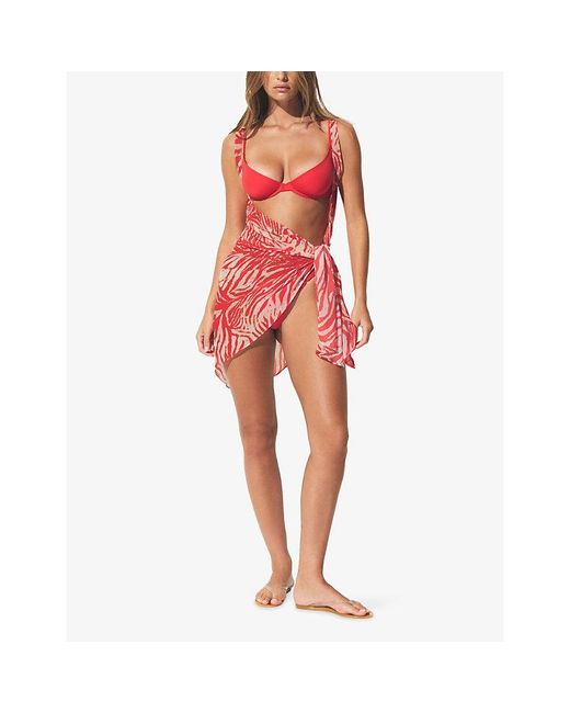 Skims Red Swim Cover-Ups Sheer Open-Front Sarong