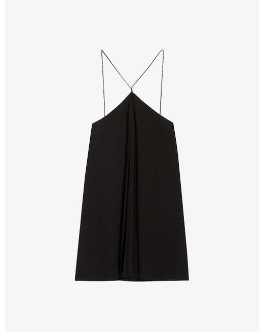 Claudie Pierlot Black Pleated Cross-strap Woven Mini Dress