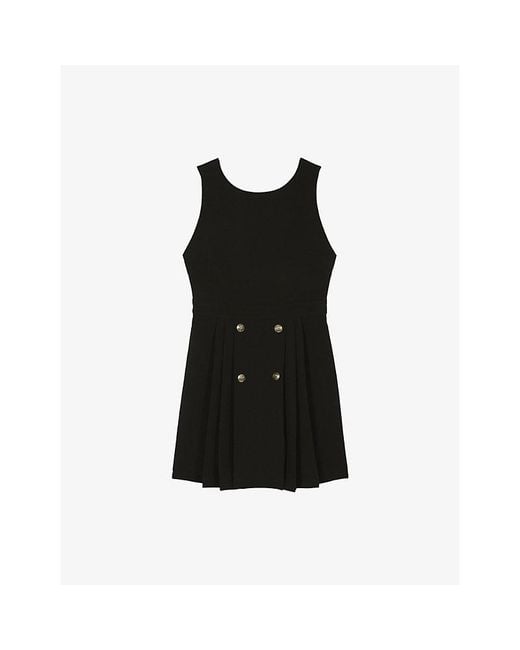 The Kooples Black Sleeveless Pleated-Skirt Stretch-Woven Mini Dress