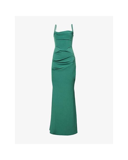House Of Cb Green Milena Sleeveless Stretch-Crepe Maxi Dress