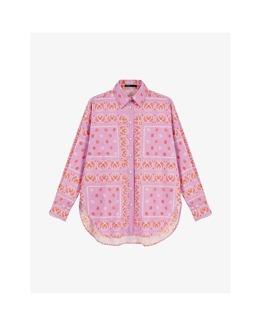 Maje Pink Cipana Paisley-print Relaxed-fit Cotton Shirt