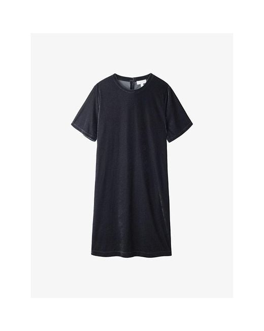 The White Company Blue Round-Neck Stretch-Velvet Mini T-Shirt Dress