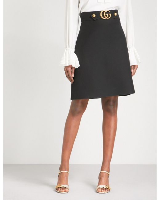 Gucci Black Embellished Wool And Silk-blend Crepe Skirt