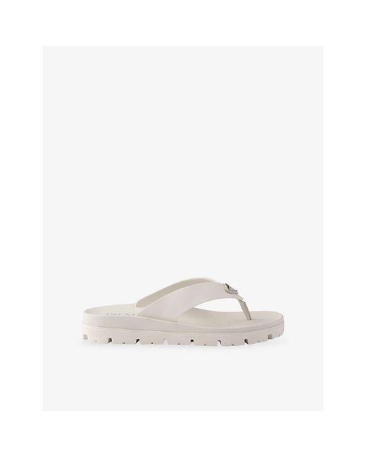 Prada White Triangle-Logo Rubber Thong Sandals for men