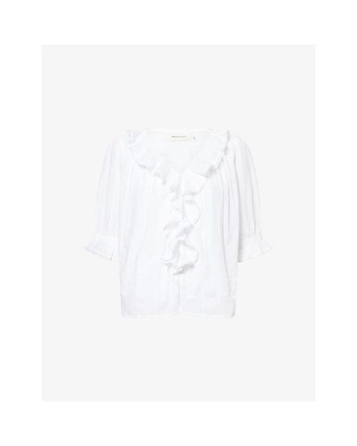 Skall Studio White Clea Frilled Cotton Top