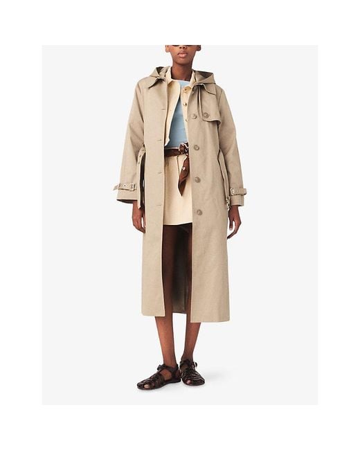 Maje Natural Removable-Hood Belted-Waist Cotton Trench