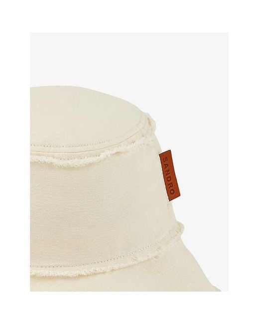 Sandro Natural Logo-patch Frayed-edge Cotton Bucket Hat for men