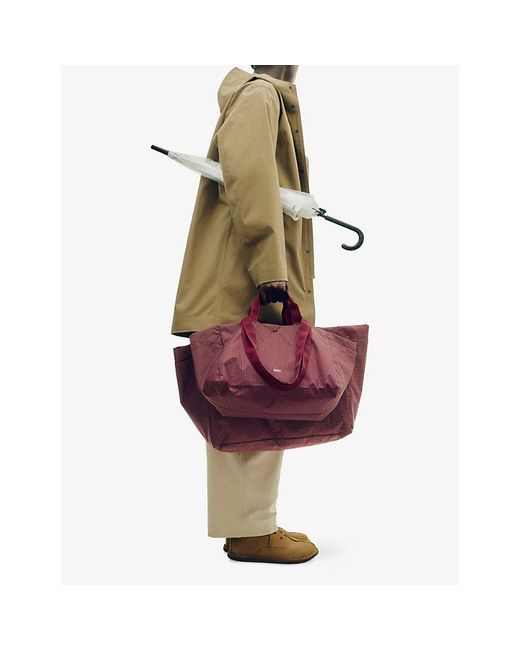 Hay Red Grid Medium Weekend Woven Tote Bag