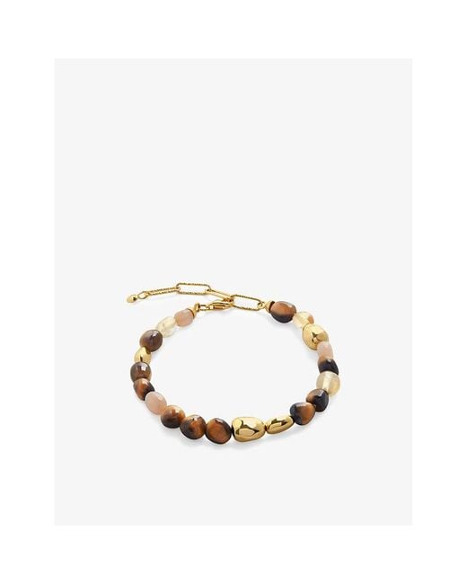 Monica Vinader Metallic Rio 18Ct-Plated Vermeil Sterling- Tiger's Eye, Peach Moonstone And Citrine Beaded Bracelet