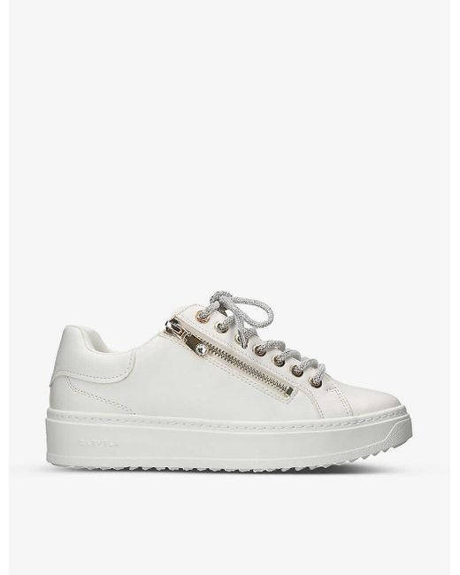 Carvela Kurt Geiger White Enchanted Glitter-lace Faux-leather Low-top Trainers