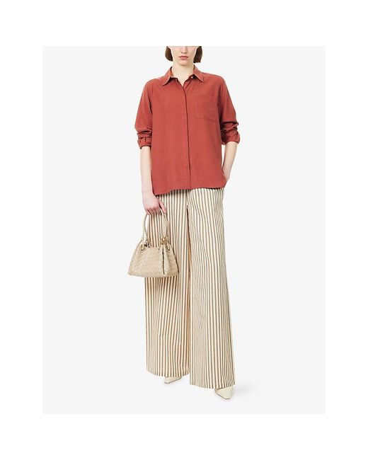 Max Mara Natural Wide-Leg Stripe Cotton-Silk Trousers