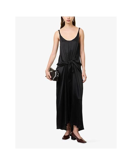 J.W. Anderson Black Waist-Knot Crinkled Silk Midi Dress