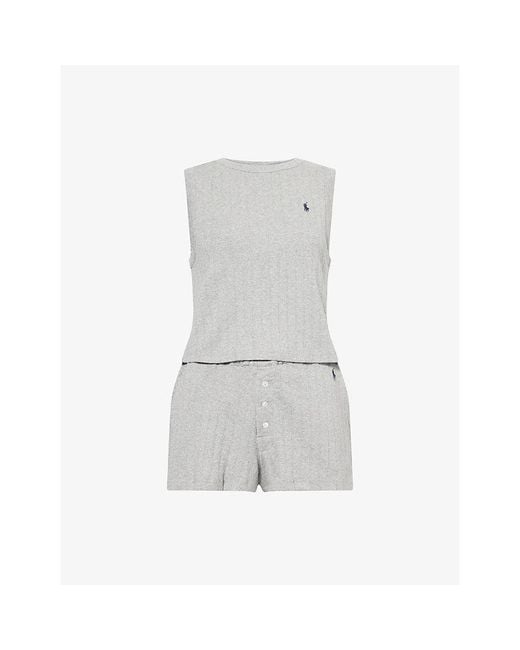 Polo Ralph Lauren Gray Pointelle Tank And Boxer Short Cotton-Jersey Pyjama Set