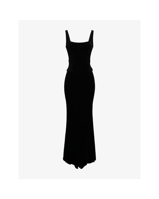 House Of Cb Black Yasmina Corset Velvet-Jersey Maxi Dress