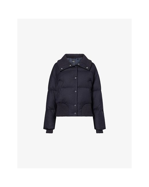 Theory Blue Cozy Collar Down-Padded Wool-Blend Jacket