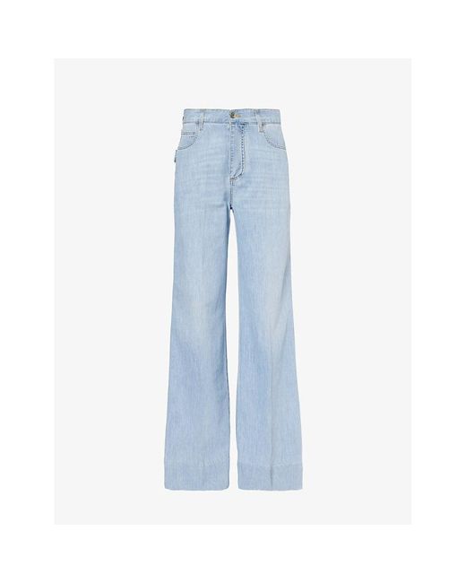 Bottega Veneta Blue Contrast-stitch Wide-leg Regular-fit Jeans