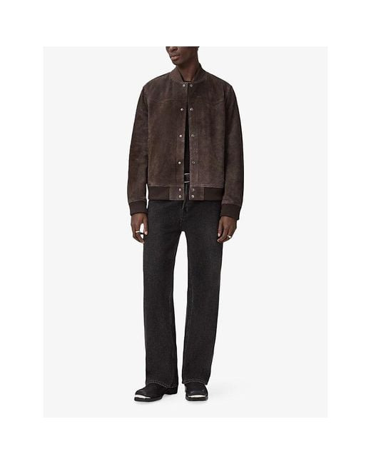 AllSaints Brown Stafford Suede Bomber Jacket for men