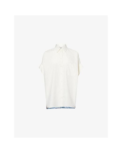 Weekend by Maxmara White Printed Silk-Panel Boxy-Cut Cotton Shirt