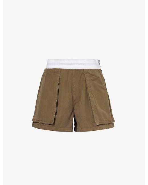 Alexander Wang Natural Rave Branded-waistband Mid-rise Cotton Cargo Shorts