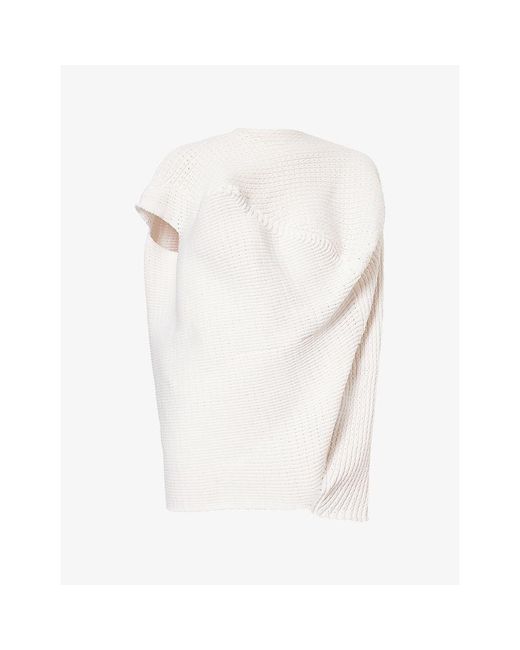 Issey Miyake White Found Pleated Knitted Top