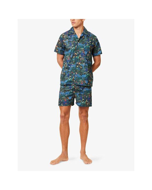 Derek Rose Blue Camp-Collar Regular-Fit Cotton-Poplin Pyjama Set for men