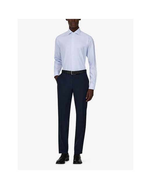 Boggi Blue Slim-Fit Cotton-Twill Shirt for men