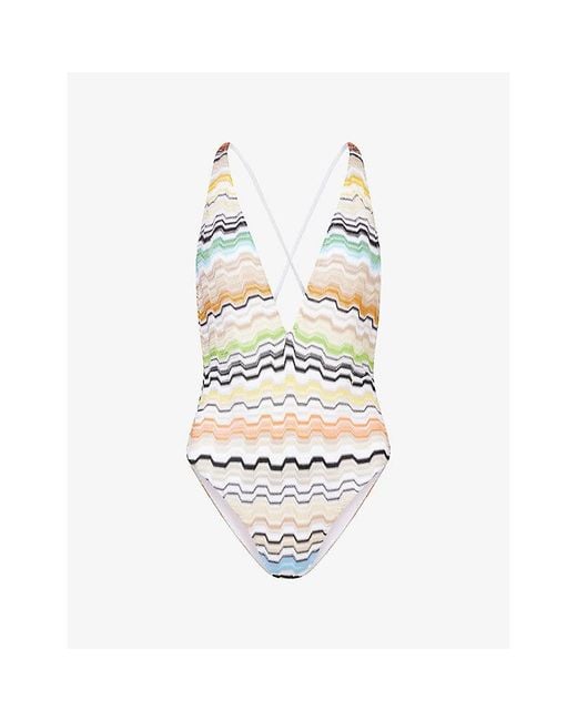 Missoni White V-Neck Cross-Back Knitted Swimsuit