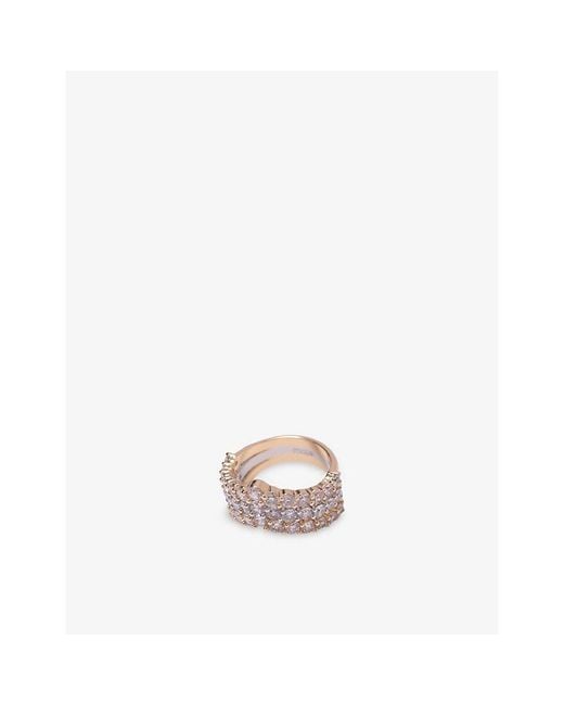 Maje White Two-Tone Brass And Rhinestone Ring