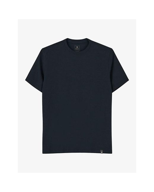 Boggi Blue Short-Sleeved Branded-Tab Stretch-Cotton T-Shirt for men