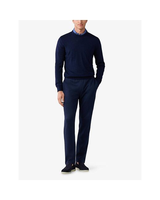 Hackett Blue Crewneck Regular-Fit Merino-Wool Jumper for men