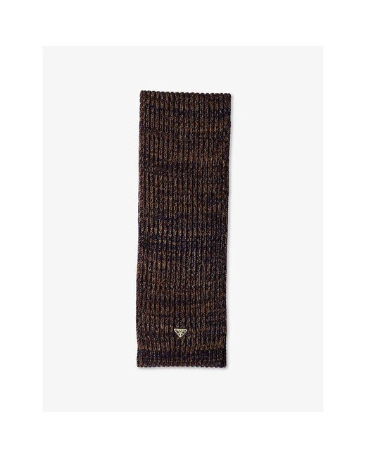 Prada Women's Brown Logo-Plaque Wool Cashmere Blend Scarf
