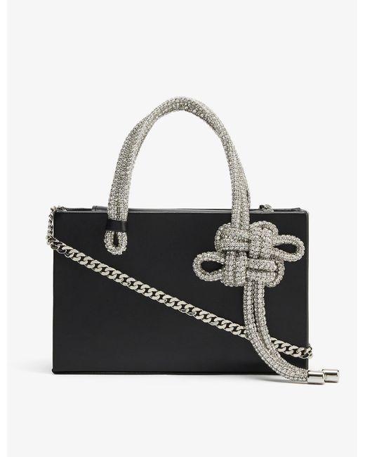 Kara Black Knot Crystal-embellished Leather Midi Tote Bag