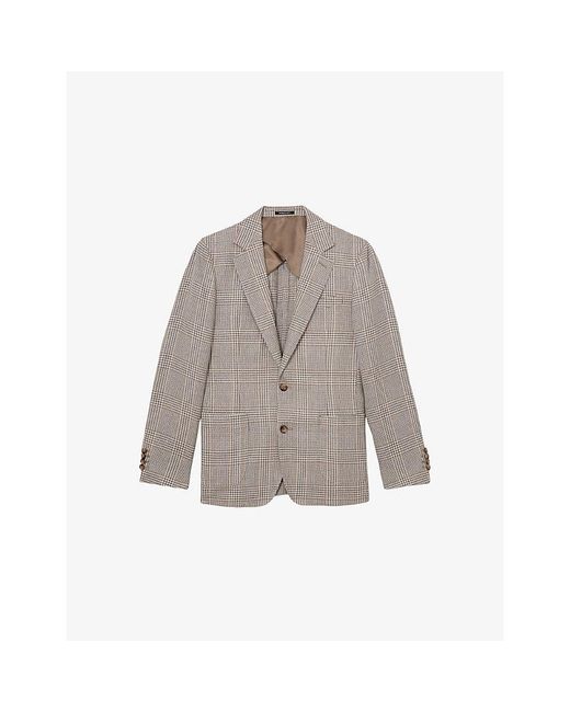 Reiss Gray Epsom Checked Linen-Blend Blazer for men