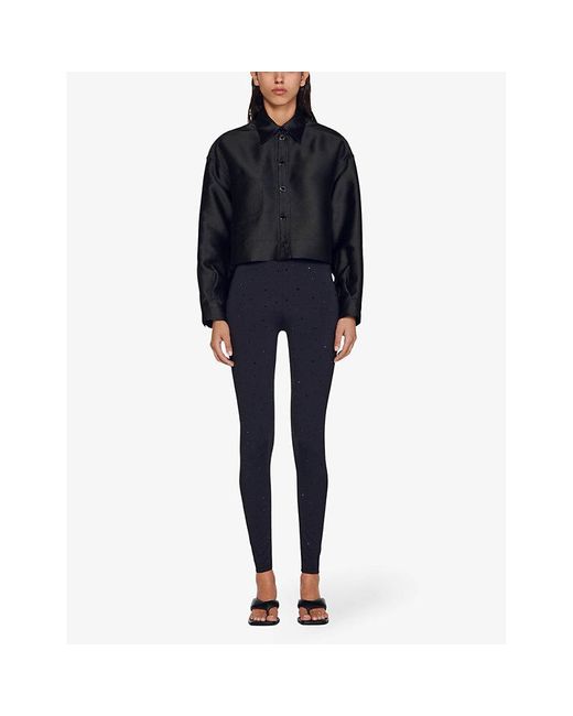 Sandro Mella Boxy-fit Cropped Satin Shirt in Black | Lyst