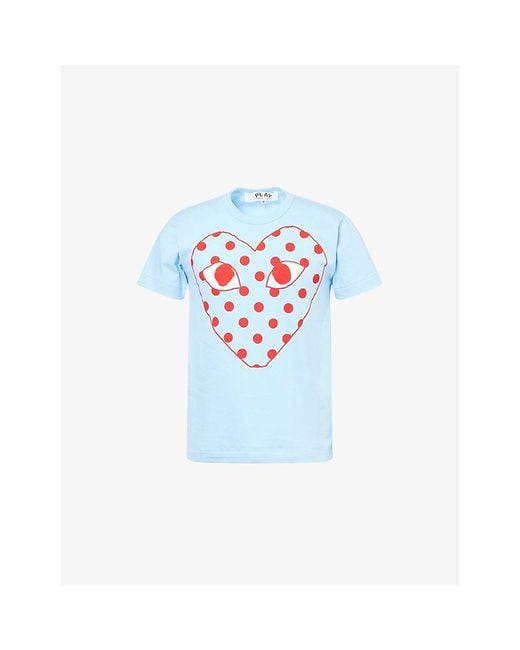 COMME DES GARÇONS PLAY Blue Play Dotted Graphic-Print Crewneck Cotton T-Shirt for men