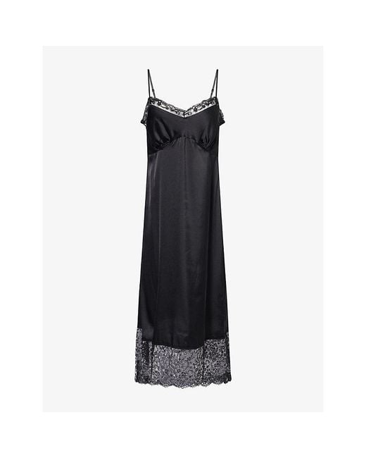 Simone Rocha Black Lace-Trim V-Neck Satin Midi Dress