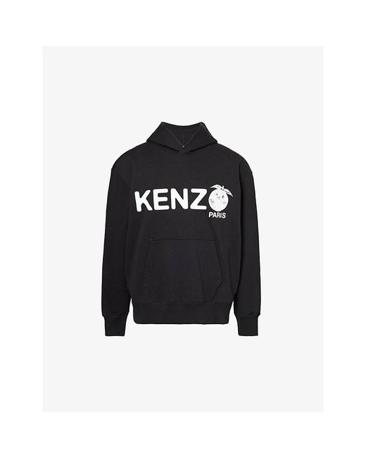 KENZO Black Fruit Brand-typography Cotton-jersey Hoody for men