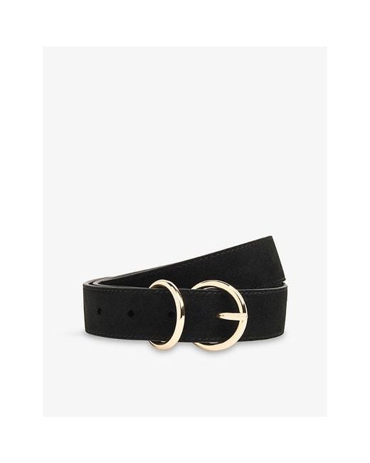 Whistles Black Double-Ring Suede Buckle Belt
