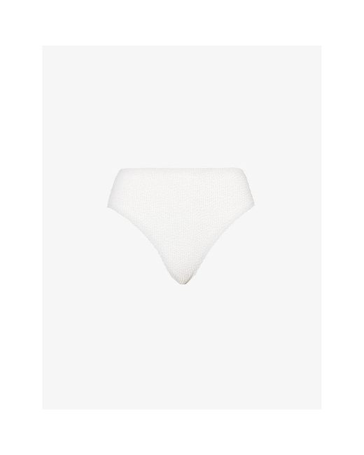 4th & Reckless White Lulu Crinkle-texture Bikini Bottoms
